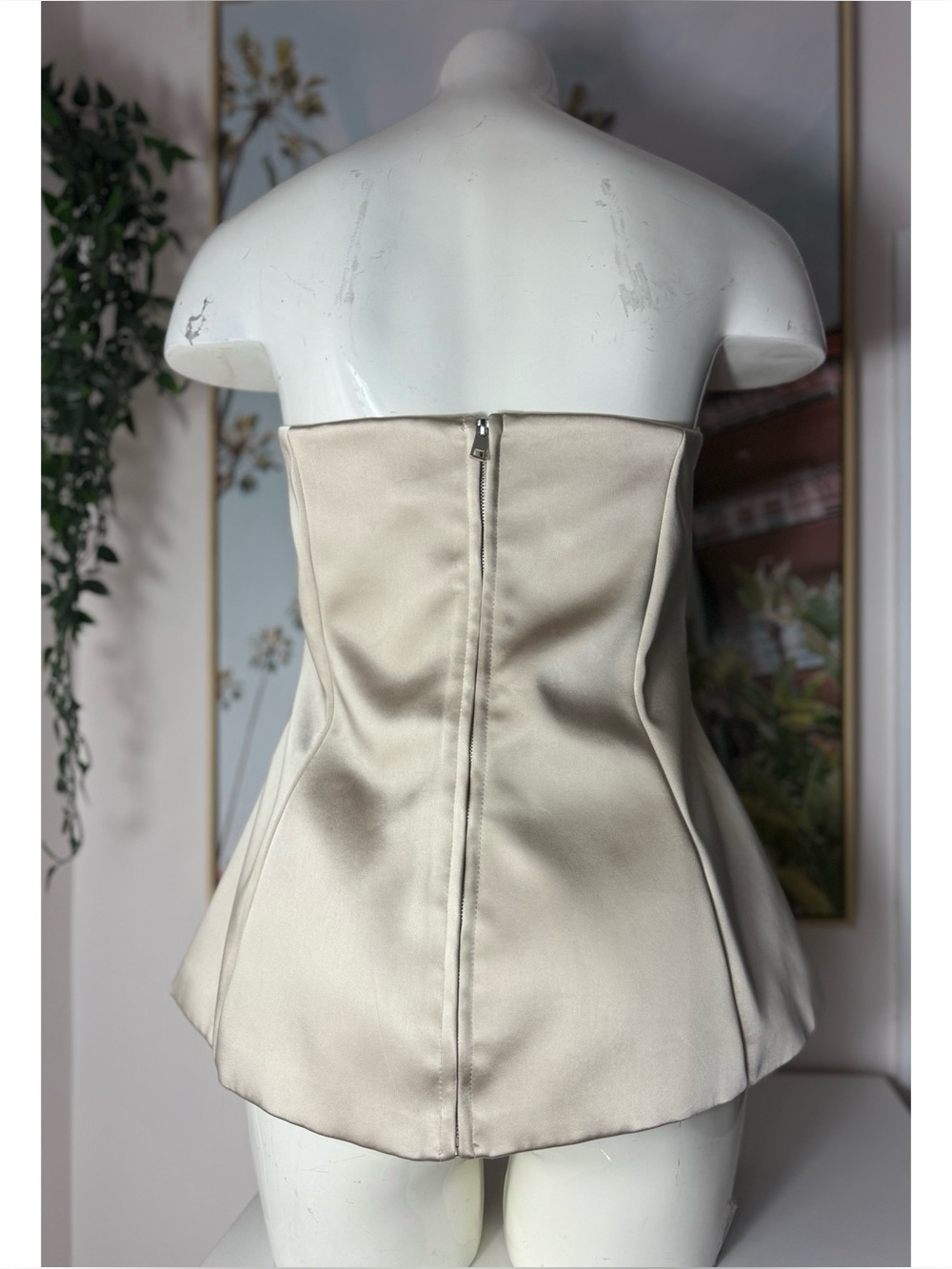 Zara Cream Satin Strapless Bustier Top Bow Tie Detail Size XXL 2XL Structured - Picture 11 of 11